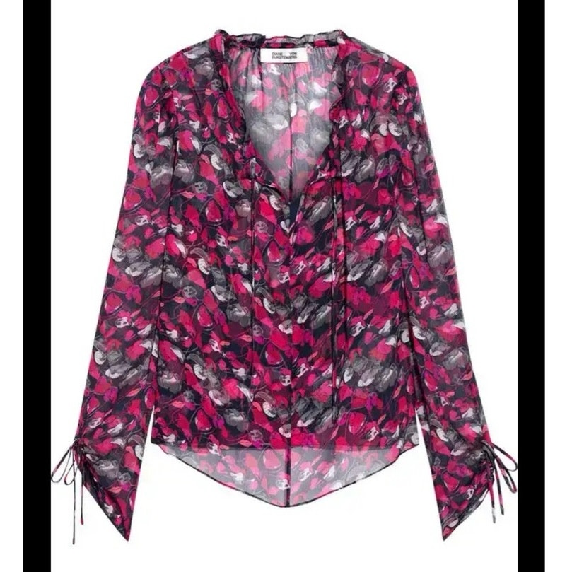 Diane Von Furstenberg Lilian Ruffle Floral Georgette Blouse And Cami Set Xl